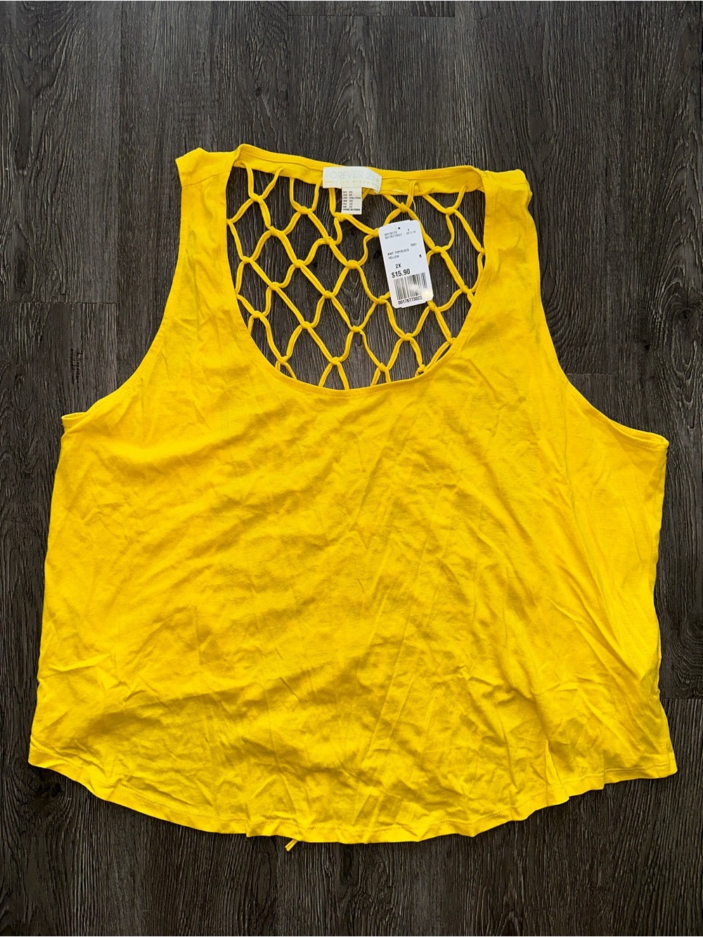Yellow Sleeveless Tank with Net-Back Detail
